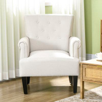 Latitude Run® Fabric Accent Chair Tufted Armchair w/ Wood Legs Rolled Arms
