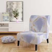 East Urban Home Pastel Blue and Gold Abstract Shapes Pattern - Mid-Century Upholstered Slipper Chair