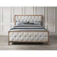 Gracie Oaks Stella Queen Solid Wood and Upholstered Platform Bed Frame, Tufted Headboard, No Box Spring Needed