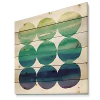 East Urban Home Circle Abstract Blue Colorfields II - Mid-Century Modern Print on Natural Pine Wood
