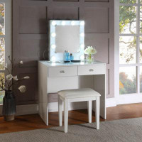 Hokku Designs White Makeup Vanity And Stool Set With 10 Lights And USB Port And Power Outlet, 2X Drawers Luxurious Style