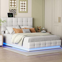 Ivy Bronx Tufted Upholstered Platform Bed with Hydraulic Storage System, LED Lights and USB charger