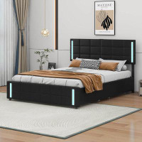 Ivy Bronx Keedah Queen Size Upholstered Platform Bed with LED Lights