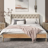 Ebern Designs Upholstered Platform Bed With Rubber Wood Legs,Linen Fabric