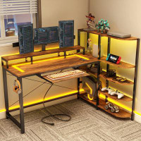 17 Stories L Shaped Computer Desk With Storage Shelves And Monitor Stand For Home Office