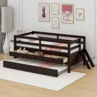 Cosmic Low Loft Bed Twin Size With Fence, Climbing Ladder, Drawers And Trundle
