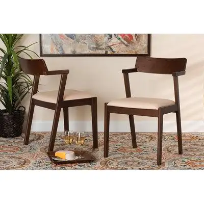 Brayden Studio Lefancy  Berenice Mid-Century  Dark Brown Finished Wood 2-Piece Dining Chair Set