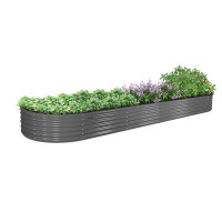 Arlmont & Co. 12X3X1.5 ft Galvanized Raised Garden Beds Outdoor, Oval Extra Large Metal Planter Box(Quartz Grey)
