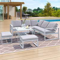 Latitude Run® Industrial Style Outdoor Sofa Combination Set With 2 Love Sofa,1 Single Sofa,1 Table,2 Bench