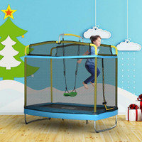 6.9FT KIDS TRAMPOLINE WITH SAFETY NET, GYMNASTICS BAR, SWING, TODDLER TRAMPOLINE FOR 3+ YEARS OLD INDOOR/OUTDOOR