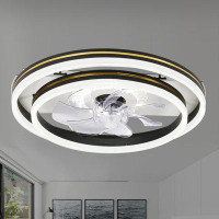 Wrought Studio Oaks Aura Reversible Smart APP Control LED Ceiling Fan Flush Mount Dimmable Lighting For Bedroom