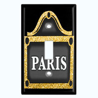 WorldAcc Metal Light Switch Plate Outlet Cover (Paris Chest Box Frame Yellow Black - Single Toggle)