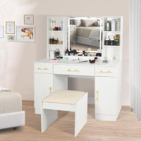 Latitude Run® Makeup Vanity Table Set with 3 Drawers & Move Cabinets