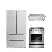 Cosmo Cosmo 3 Piece Kitchen Appliance Package with French Door Refrigerator , 30'' Gas Freestanding Range , Insert Range