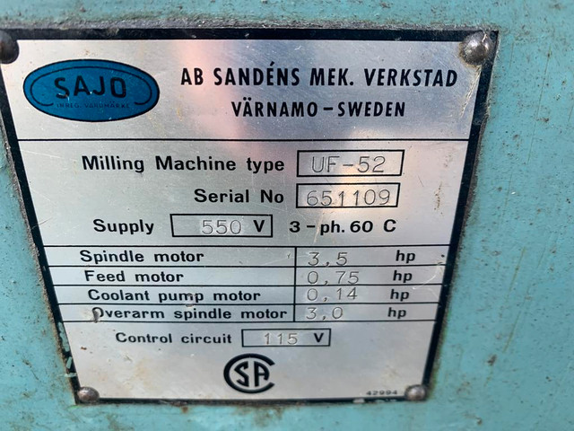 Milling machine, horizontal Sajo UF52 in Other Business & Industrial - Image 3