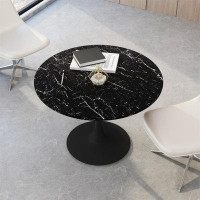 George Oliver 42.12"Modern Round Dining Table With Printed Black Marble Table Top,Metal Base  Dining Table, End Table Le