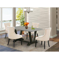 Winston Porter Aimee-Jayne 5-Pc Dinette Set - 4 Upholstered Dining Chairs And 1 Modern Rectangular Cement Breakfast Tabl