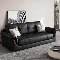 MABOLUS 82.68" Black Genuine Leather Standard Sofa cushion couch