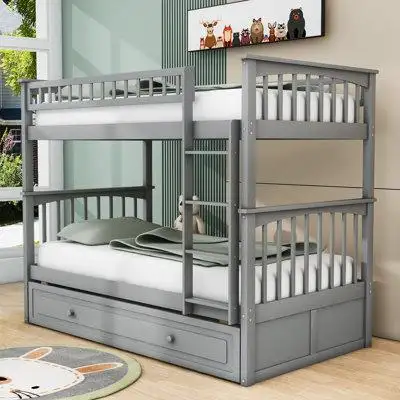 Harriet Bee Jayzeon Wood Bunk Bed With Trundle And Ladder