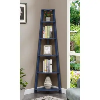 Latitude Run® 5-Tier Corner Bookshelf, Cobalt Blue