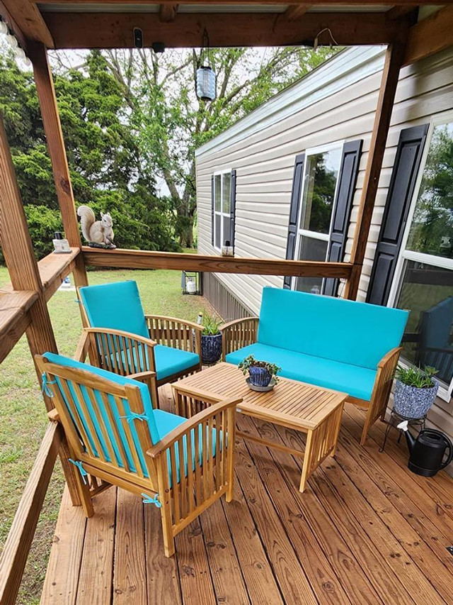 Outdoor 4 Piece  Acacia Wood Sofa Set, Water Resistant Cushions, Coffee Table dans Mobilier pour terrasse et jardin