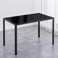 Ebern Designs Ebern Designs Rectangular Glass Dining Table With Black Tempered Glass Top And Metal Leg For Home Office K