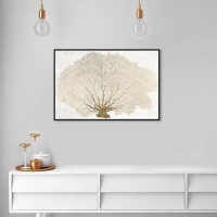 Oliver Gal Gold Coral Fan Marine Plant Texture Coastal - Floater Frame Graphic Art on Canvas