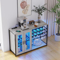 17 Stories Wine Bar Cabinet With Led Light, Home Coffee Cabinet With Wine Rack And Glass Holder, Kitchen Buffet Sideboar