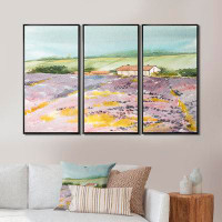 Winston Porter Morning Sun Over The Lavender Field House - Country Framed Canvas Wall Art Set Of 3
