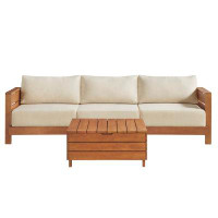 Latitude Run® Barton 100"W Wood 3 Seat Outdoor Couch 1 Pc Lift Top Coffee Table with Weather Resistant Cushions