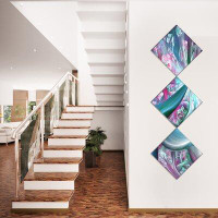 East Urban Home 'Blue Pink Fractal Plant Stems' Graphic Art Print Multi-Piece Image on Canvas