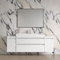 Hokku Designs Modern Wall Mounted Bathroom Vanity With Washbasin | Niagara White High Gloss Collection With Side Vanity