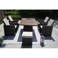 Latitude Run® Patrick Rectangular 6 - Person 71" Long Fire Pit Table Dining Set With Cushions