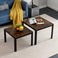 17 Stories Nesting Coffee Table Set Of 2, Square Modern Stacking Table With Wood Finish For Living Room, Oak Grey