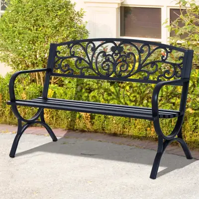 Classic Outdoor 2-Seater Cast Iron Bench Loveseat for Garden Patio Backyard Deck Porch - Black