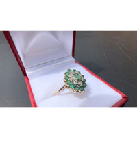 #491 - 10k Yellow Gold, Marquise Emerald & Diamond Ring, Size 6 1/4