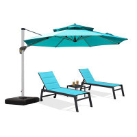 Arlmont & Co. 12 Feet Double Top Round Cantilever Umbrella with Base and 66.15" Long Slat Seat with Table