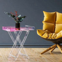 Wrought Studio Acrylic Iridescent Folding Coffee Table - Modern Chic Design, Foldable Tray, 20X14 Inch