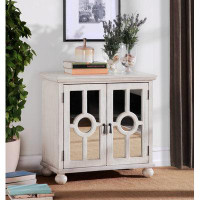 Mercer41 Classic Storage Cabinet Antique White 1Pc Modern Traditional Accent Chest With Mirror Doors Pendant Pulls Woode