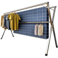 Rebrilliant Clothes Drying Rack, 79 Inch Stainless Steel Laundry Dry Racks, Foldable Adjustable Space Saving Cloths Rack