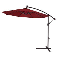 Gorifly 10"  Patio Hanging Solar LED Umbrella Sun Shade-Burgundy