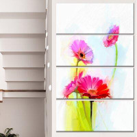 Made in Canada - Design Art 'Still Life Cute Red Gerbera Flowers' 4 Piece Painting Print on Wrapped Canvas Set