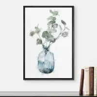 SIGNLEADER Signleader Framed Canvas Print Wall Art Green Plant In Blue Vase Floral Bouquet Watercolor Modern Art Romanti