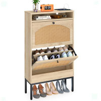Bay Isle Home™ Shoe Storage Cabinet With Rattan Flip Doors
