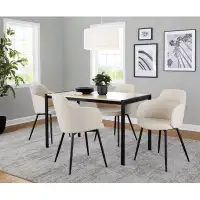 LumiSource Fuji-Boyne Contemporary Dining Set In Black Metal, Natural Wood And Cream Noise Fabric - 5 Piece