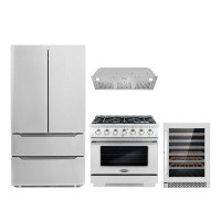 Cosmo Cosmo 4 Piece Kitchen Appliance Package with French Door Refrigerator , 36'' Gas Freestanding Range , Insert Range