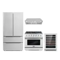 Cosmo Cosmo 4 Piece Kitchen Appliance Package with French Door Refrigerator , 36'' Gas Freestanding Range , Insert Range