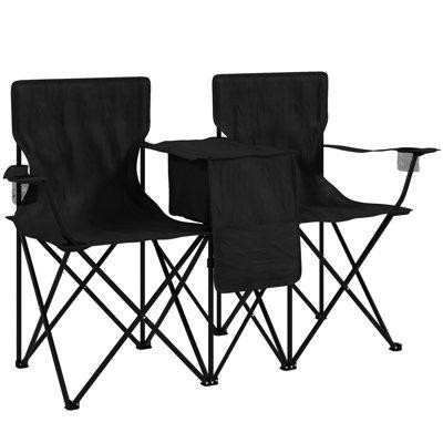 Arlmont & Co. Double Camping Chairs for Adults with Cup Holder Cooler Bag Black in Other