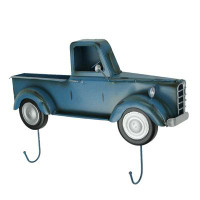 August Grove Blue Metal Vintage Truck Wall Hook Rack Decorative Key Coat Holder Towel Hanger