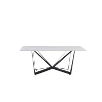 Ivy Bronx Sleek Black Sandstone Dining Table With Glossy Snow Mountain Stone Top And Carbon Steel Base - Supports Up To
